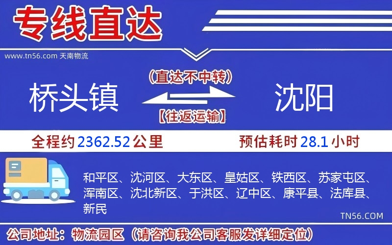 橋頭鎮(zhèn)到沈陽物流公司 橋頭鎮(zhèn)到沈陽物流公司